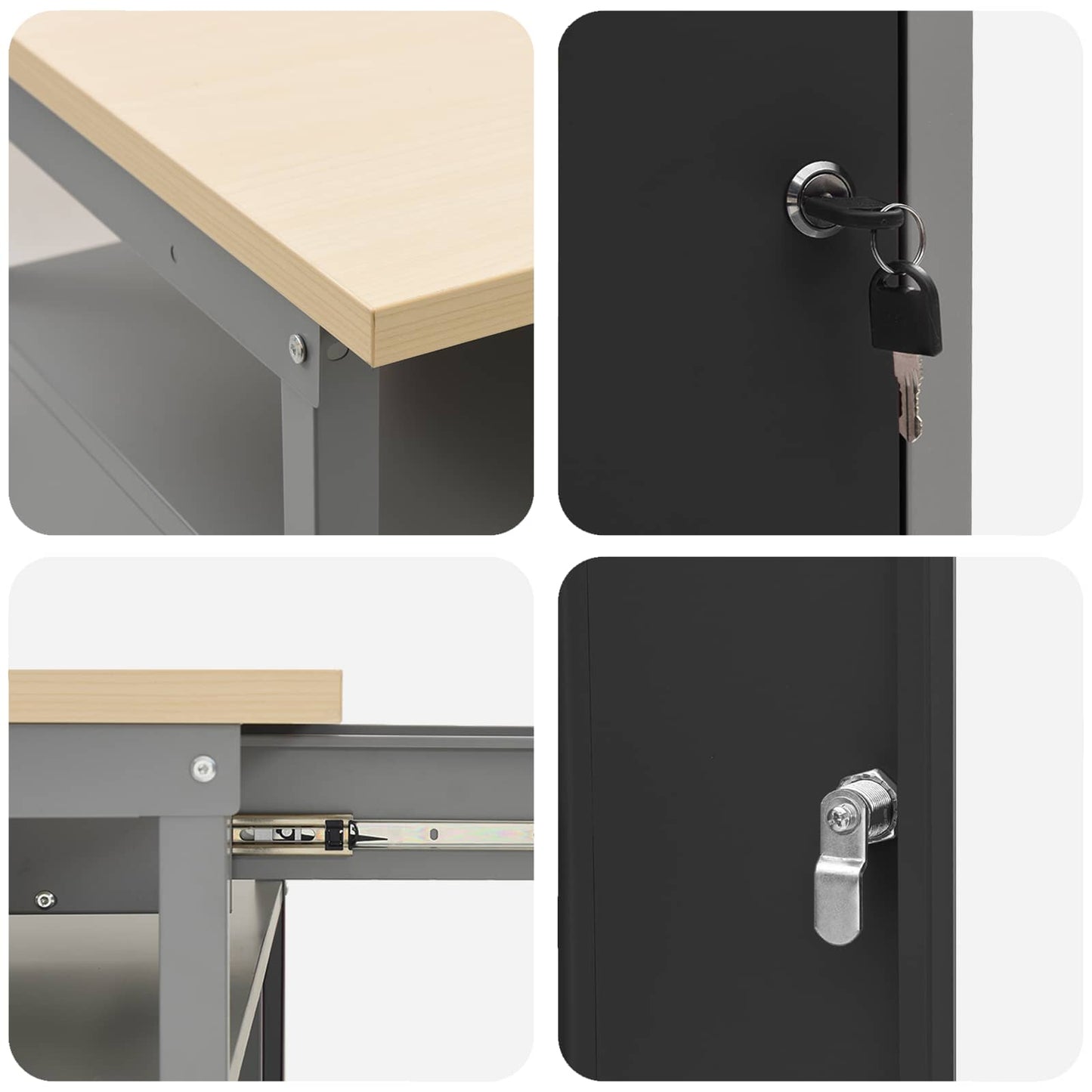 Work Cabinet 10 pcs Black and Grey Engineered Wood and Steel