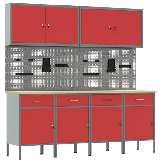 Work Cabinet with Drawer 10 pcs Red Engineered Wood and Steel Work Cabinet with Drawer 10 pcs Red Engineered Wood and Steel