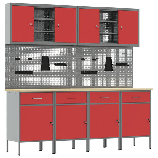 Work Cabinet with Drawer 10 pcs Red Engineered Wood and Steel Work Cabinet with Drawer 10 pcs Red Engineered Wood and Steel