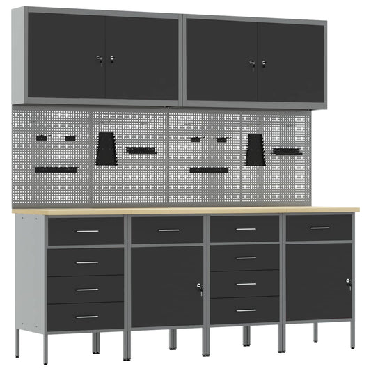 Work Cabinet with Drawer 10 pcs Black Engineered Wood and Steel Work Cabinet with Drawer 10 pcs Black Engineered Wood and Steel