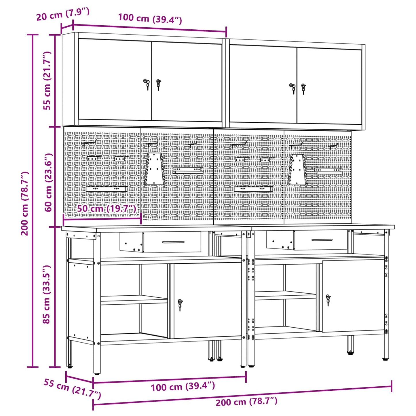 Work Bench Set 8 pcs Black and Grey Powder-Coated Steel