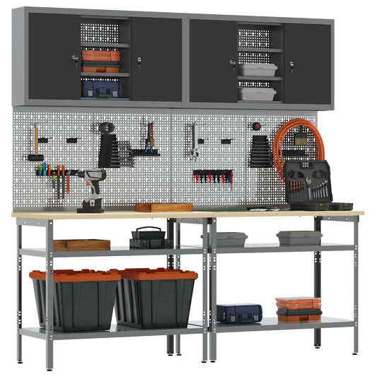 Work Bench Set 8 pcs Black and Grey Powder-Coated Steel Work Bench Set 8 pcs Black and Grey Powder-Coated Steel
