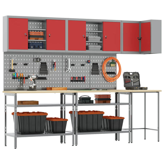Work Cabinet Set with Shelf with Storage 10 pcs Red and Grey Work Cabinet Set with Shelf with Storage 10 pcs Red and Grey