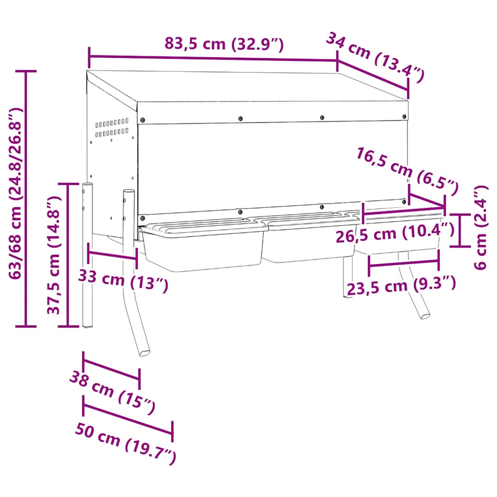 Chicken Nesting Box 3 Compartments with Legs Galvanised Steel