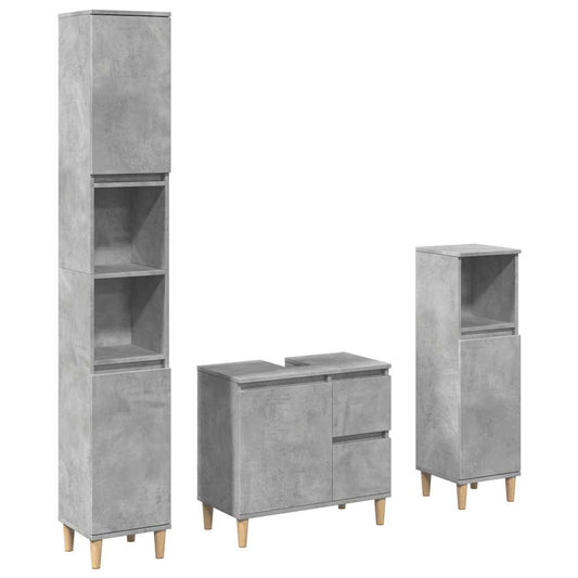 3 Piece Bathroom Furniture Set Concrete Grey Engineered Wood 3 Piece Bathroom Furniture Set Concrete Grey Engineered Wood