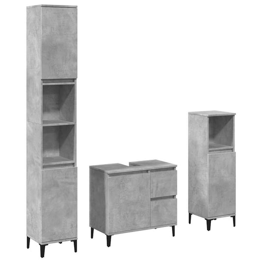 3 Piece Bathroom Furniture Set Concrete Grey Engineered Wood 3 Piece Bathroom Furniture Set Concrete Grey Engineered Wood