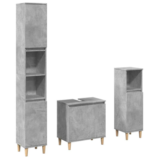 3 Piece Bathroom Furniture Set Concrete Grey Engineered Wood 3 Piece Bathroom Furniture Set Concrete Grey Engineered Wood