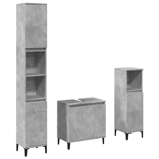 3 Piece Bathroom Furniture Set Concrete Grey Engineered Wood 3 Piece Bathroom Furniture Set Concrete Grey Engineered Wood