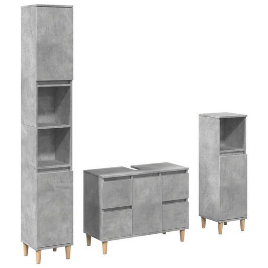 3 Piece Bathroom Furniture Set Concrete Grey Engineered Wood 3 Piece Bathroom Furniture Set Concrete Grey Engineered Wood