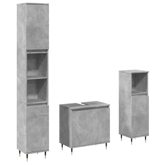 3 Piece Bathroom Furniture Set Concrete Grey Engineered Wood 3 Piece Bathroom Furniture Set Concrete Grey Engineered Wood