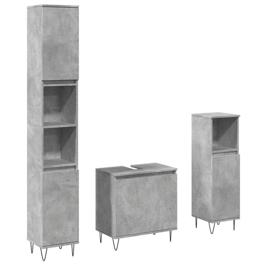 3 Piece Bathroom Furniture Set Concrete Grey Engineered Wood 3 Piece Bathroom Furniture Set Concrete Grey Engineered Wood
