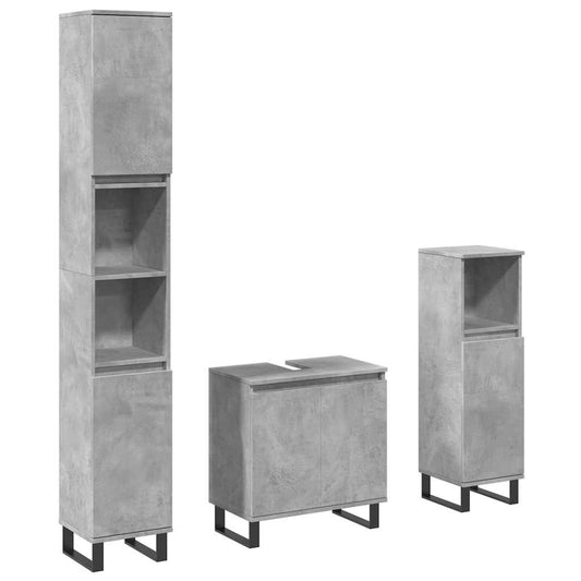 3 Piece Bathroom Furniture Set Concrete Grey Engineered Wood 3 Piece Bathroom Furniture Set Concrete Grey Engineered Wood