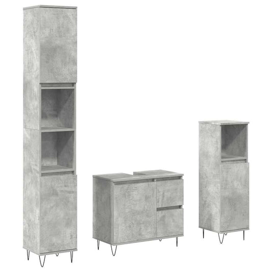 3 Piece Bathroom Furniture Set Concrete Grey Engineered Wood 3 Piece Bathroom Furniture Set Concrete Grey Engineered Wood
