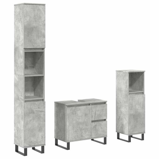 3 Piece Bathroom Furniture Set Concrete Grey Engineered Wood 3 Piece Bathroom Furniture Set Concrete Grey Engineered Wood