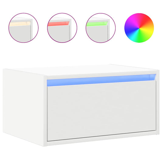 Wall-mounted Bedside Cabinet with LED Lights White Wall-mounted Bedside Cabinet with LED Lights White