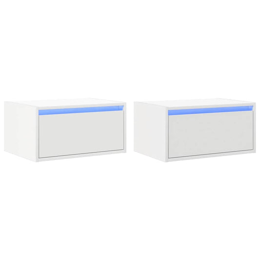 Wall-mounted Bedside Cabinets with LED Lights 2 pcs White Wall-mounted Bedside Cabinets with LED Lights 2 pcs White