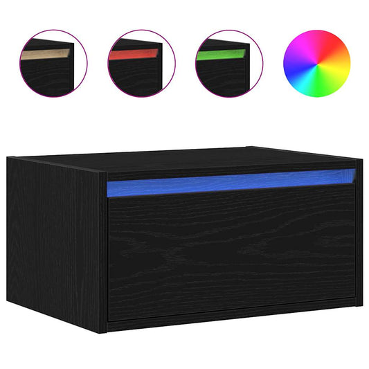 Wall-mounted Bedside Cabinet with LED Lights Black Oak Wall-mounted Bedside Cabinet with LED Lights Black Oak