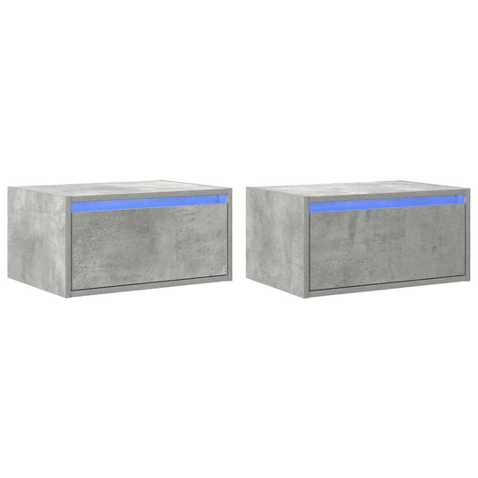 Wall-mounted Bedside Cabinets with LED 2 pcs Concrete Grey Wall-mounted Bedside Cabinets with LED 2 pcs Concrete Grey
