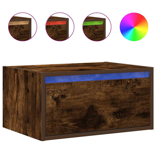 Wall-mounted Bedside Cabinet with LED Lights Smoked Oak Wall-mounted Bedside Cabinet with LED Lights Smoked Oak