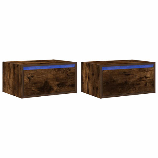 Wall-mounted Bedside Cabinets with LED Lights 2 pcs Smoked Oak Wall-mounted Bedside Cabinets with LED Lights 2 pcs Smoked Oak