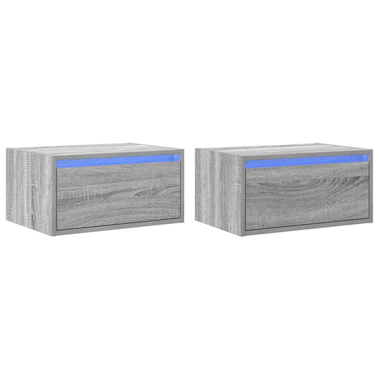 Wall-mounted Bedside Cabinets with LED Lights 2 pcs Grey Sonoma Wall-mounted Bedside Cabinets with LED Lights 2 pcs Grey Sonoma