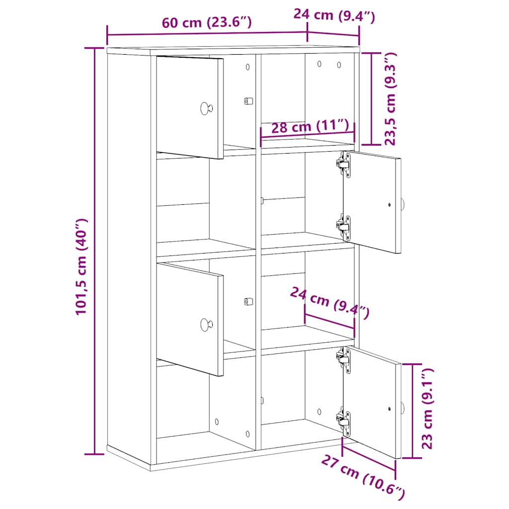 Bookcase Black Oak 60x24x101,5 cm Engineered Wood