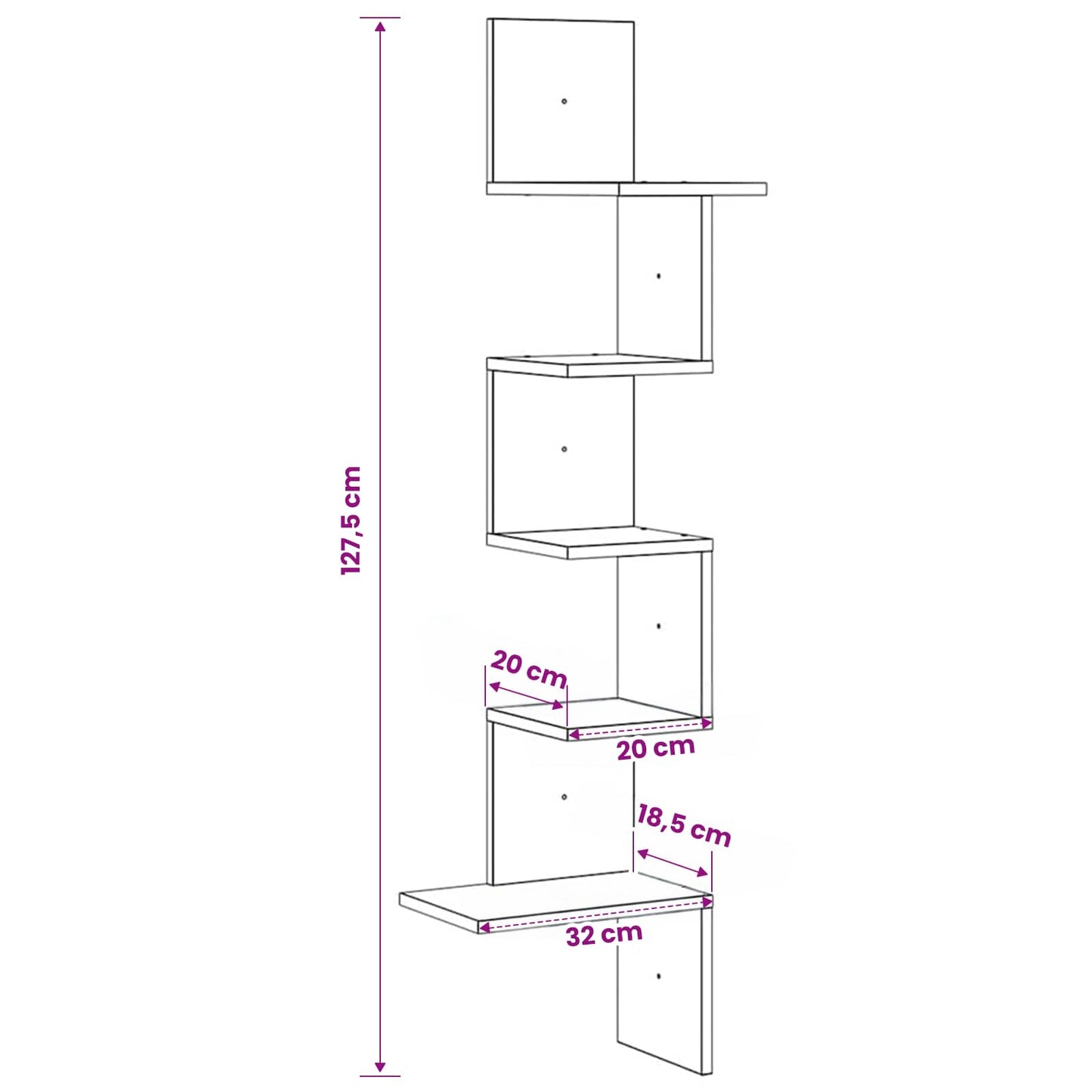 Wall Corner Shelf Grey Sonoma 32x32x127,5 cm Engineered Wood