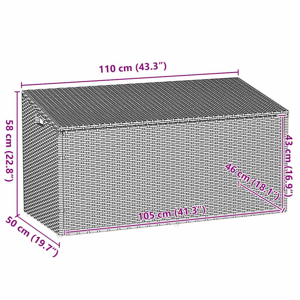 Garden Storage Box Grey 110x50x58 cm Poly Rattan