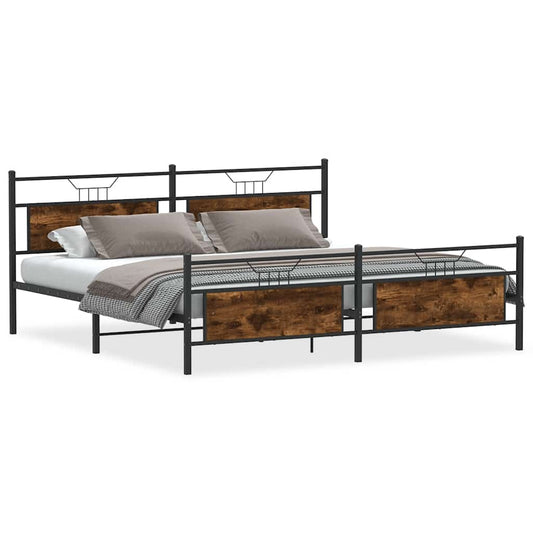 Metal Bed Frame without Mattress Smoked Oak 200x200 cm Metal Bed Frame without Mattress Smoked Oak 200x200 cm