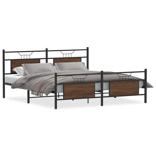 Metal Bed Frame without Mattress Brown Oak 180x200 cm Super King Metal Bed Frame without Mattress Brown Oak 180x200 cm Super King