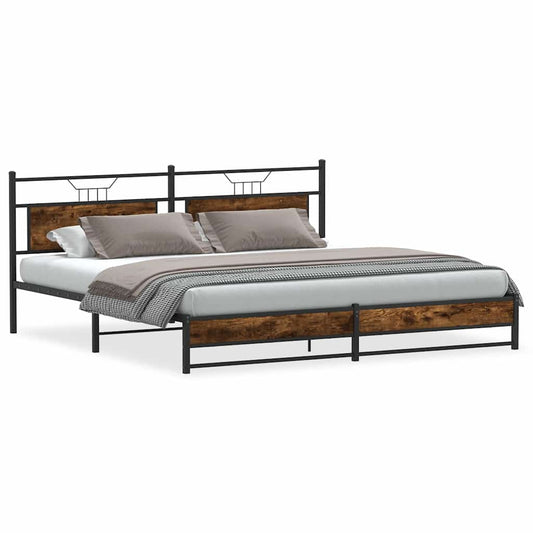 Metal Bed Frame without Mattress Smoked Oak 193x201 cm Metal Bed Frame without Mattress Smoked Oak 193x201 cm