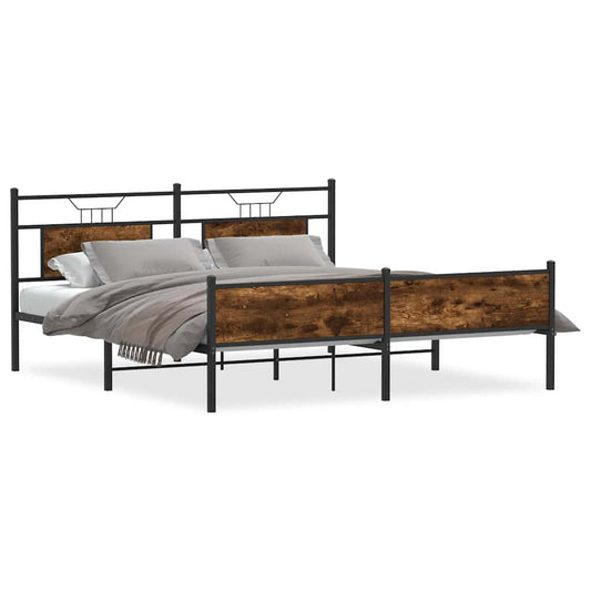 Metal Bed Frame without Mattress Smoked Oak 180x200 cm Super King Metal Bed Frame without Mattress Smoked Oak 180x200 cm Super King
