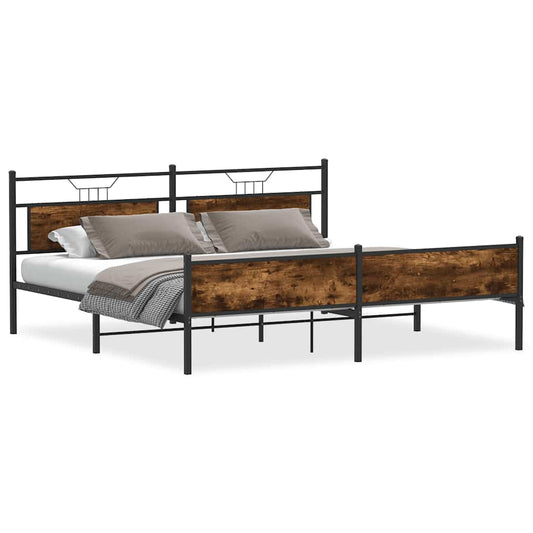 Metal Bed Frame without Mattress Smoked Oak 200x200 cm Metal Bed Frame without Mattress Smoked Oak 200x200 cm