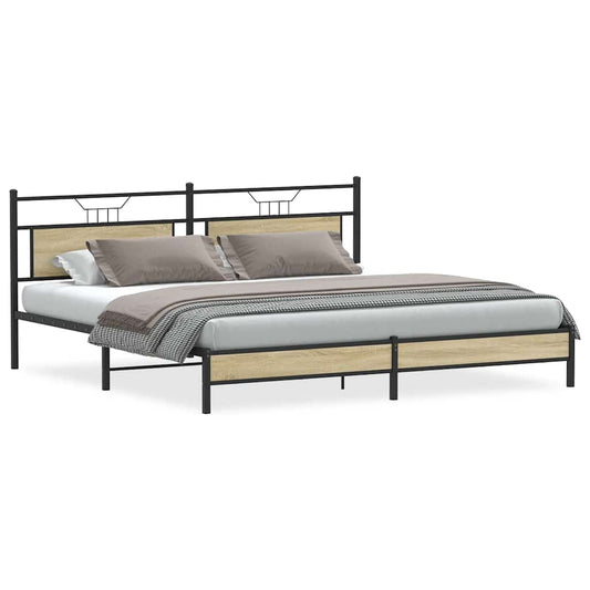 Metal Bed Frame without Mattress Sonoma Oak 193x201 cm Metal Bed Frame without Mattress Sonoma Oak 193x201 cm