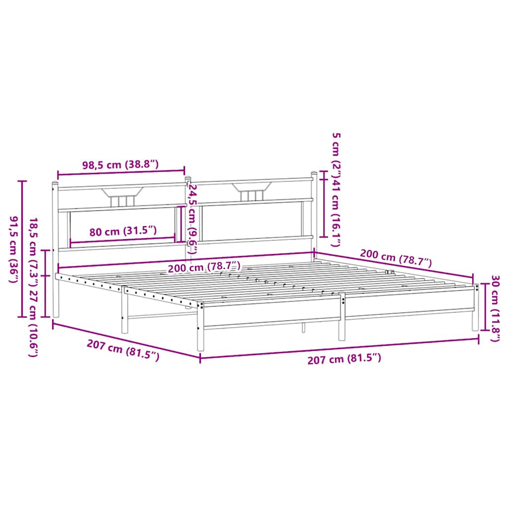 Metal Bed Frame without Mattress Sonoma Oak 200x200 cm