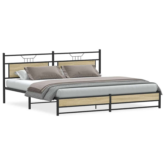 Metal Bed Frame without Mattress Sonoma Oak 193x201 cm Metal Bed Frame without Mattress Sonoma Oak 193x201 cm