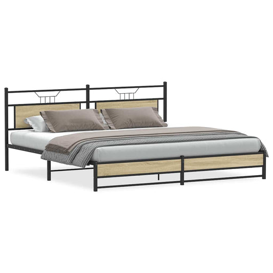 Metal Bed Frame without Mattress Sonoma Oak 200x200 cm Metal Bed Frame without Mattress Sonoma Oak 200x200 cm