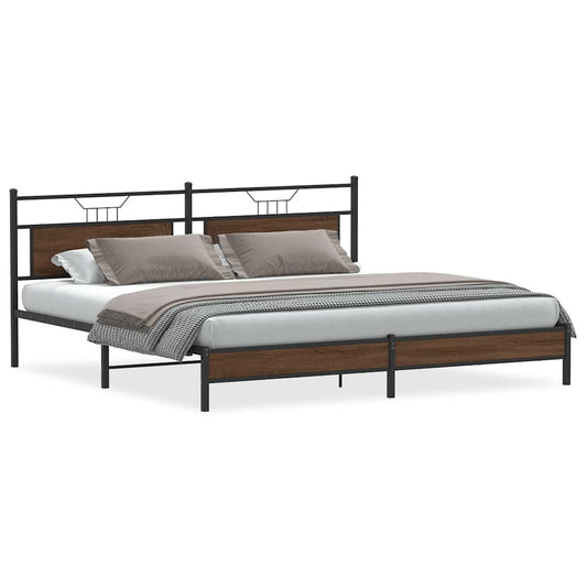 Metal Bed Frame without Mattress Brown Oak 193x201 cm Metal Bed Frame without Mattress Brown Oak 193x201 cm