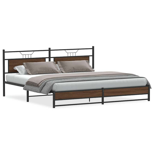 Metal Bed Frame without Mattress Brown Oak 193x201 cm Metal Bed Frame without Mattress Brown Oak 193x201 cm