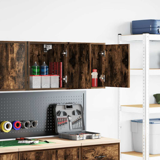Garage Wall Cabinets 2 pcs Smoked Oak Engineered Wood Garage Wall Cabinets 2 pcs Smoked Oak Engineered Wood