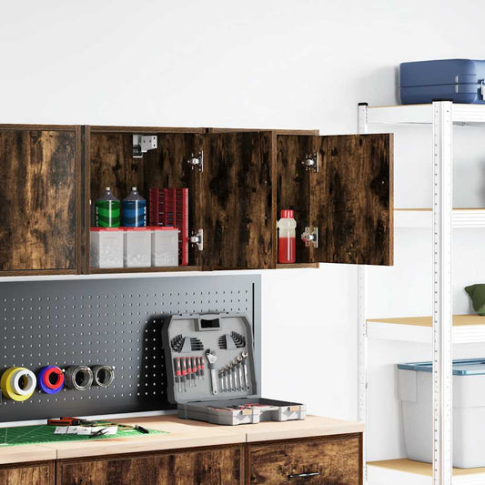 Garage Wall Cabinets 2 pcs Smoked Oak Engineered Wood Garage Wall Cabinets 2 pcs Smoked Oak Engineered Wood