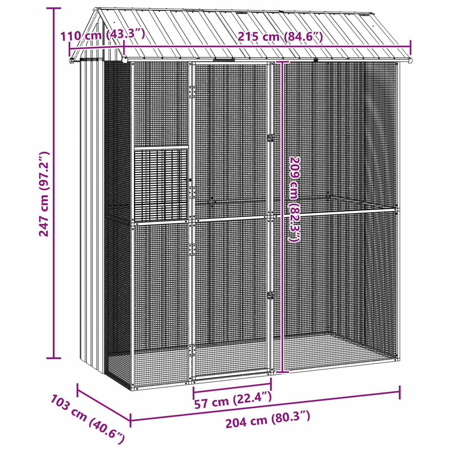 Bird Cage Anthracite 215 x 110 x 247 cm Galvanised Steel
