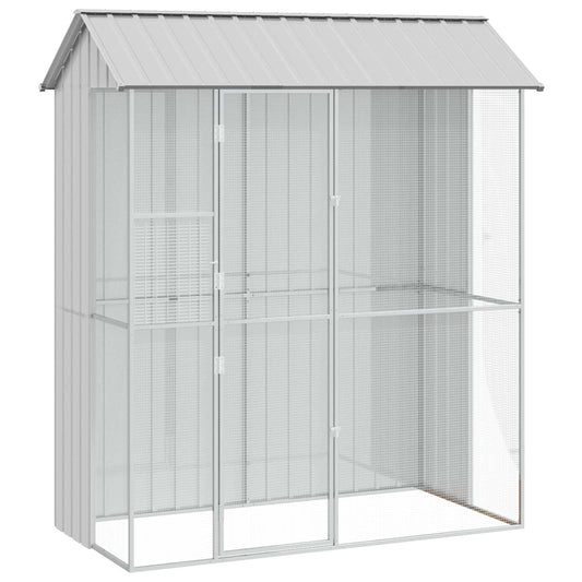 Bird Cage with Storage Grey 215 x 110 x 247 cm Galvanised Steel Bird Cage with Storage Grey 215 x 110 x 247 cm Galvanised Steel