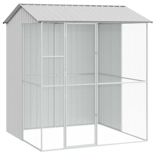 Bird Cage with Storage Grey 215 x 210 x 247 cm Galvanised Steel Bird Cage with Storage Grey 215 x 210 x 247 cm Galvanised Steel