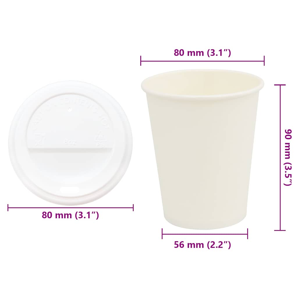 Paper Coffee Cups with Lids 1000 pcs 8oz 200ml