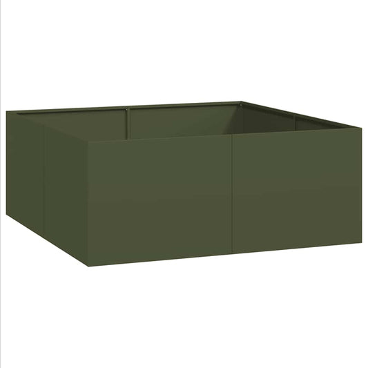 Planter Olive Green 100x100x40 cm Steel Planter Olive Green 100x100x40 cm Steel