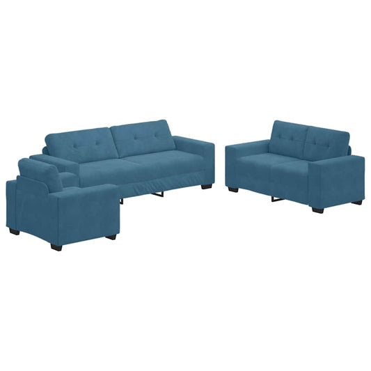 Sofa 3 pcs Blue Velvet Sofa 3 pcs Blue Velvet