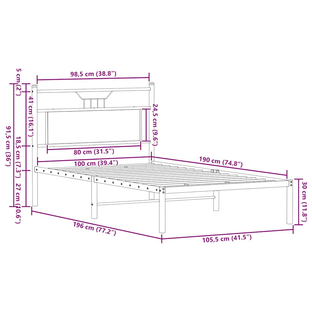 Bed Frame without Mattress Smoked Oak 100x190cm Engineered Wood