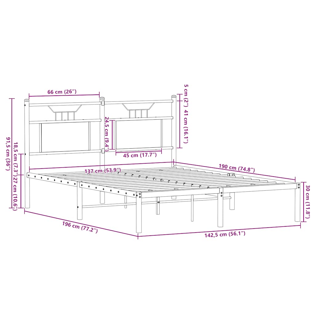 Bed Frame without Mattress Smoked Oak 137x190cm Engineered Wood