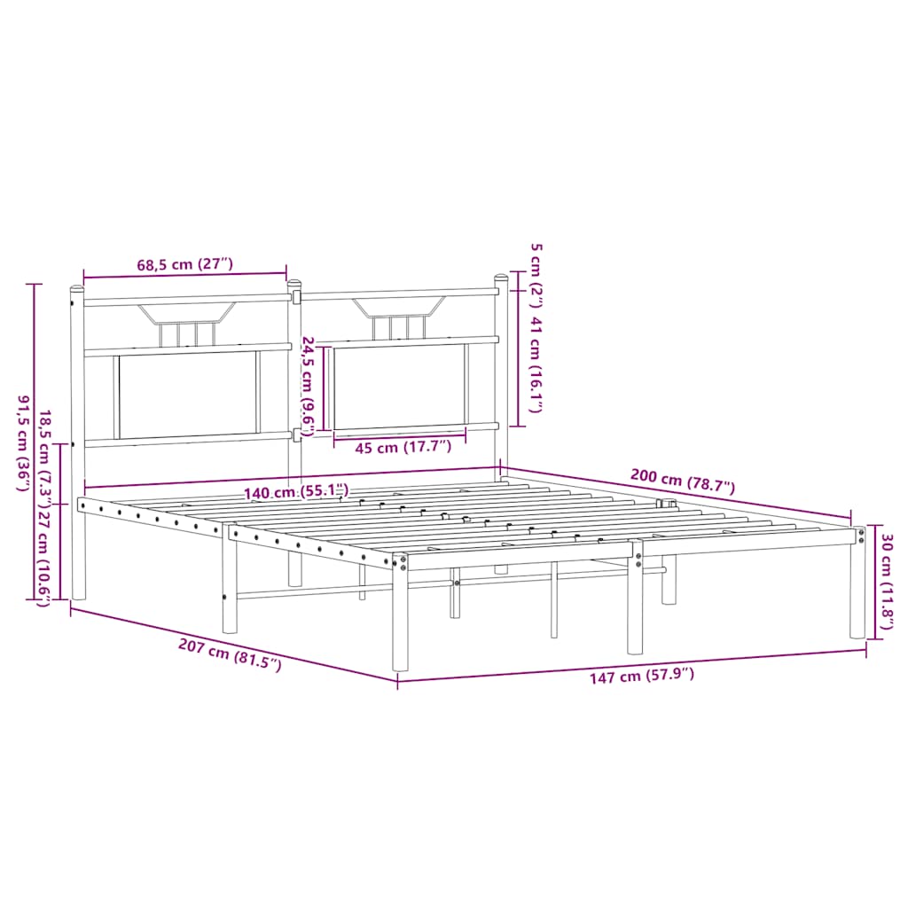 Bed Frame without Mattress Smoked Oak 140x200cm Engineered Wood